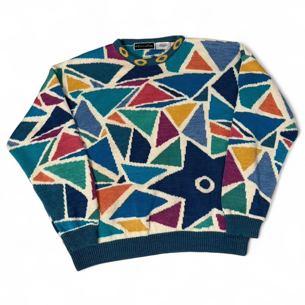 Vintage 80s Christine Foley Multicolored Knit Cotton Sweater - Picture 3 of 8